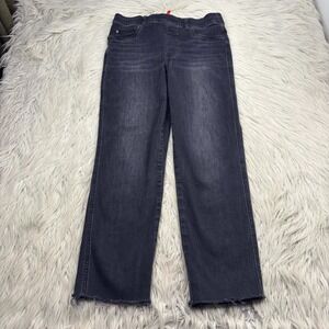 Spanx Women's M Gray Wash Raw Hem Slim Straight Leg Pull On Jeans